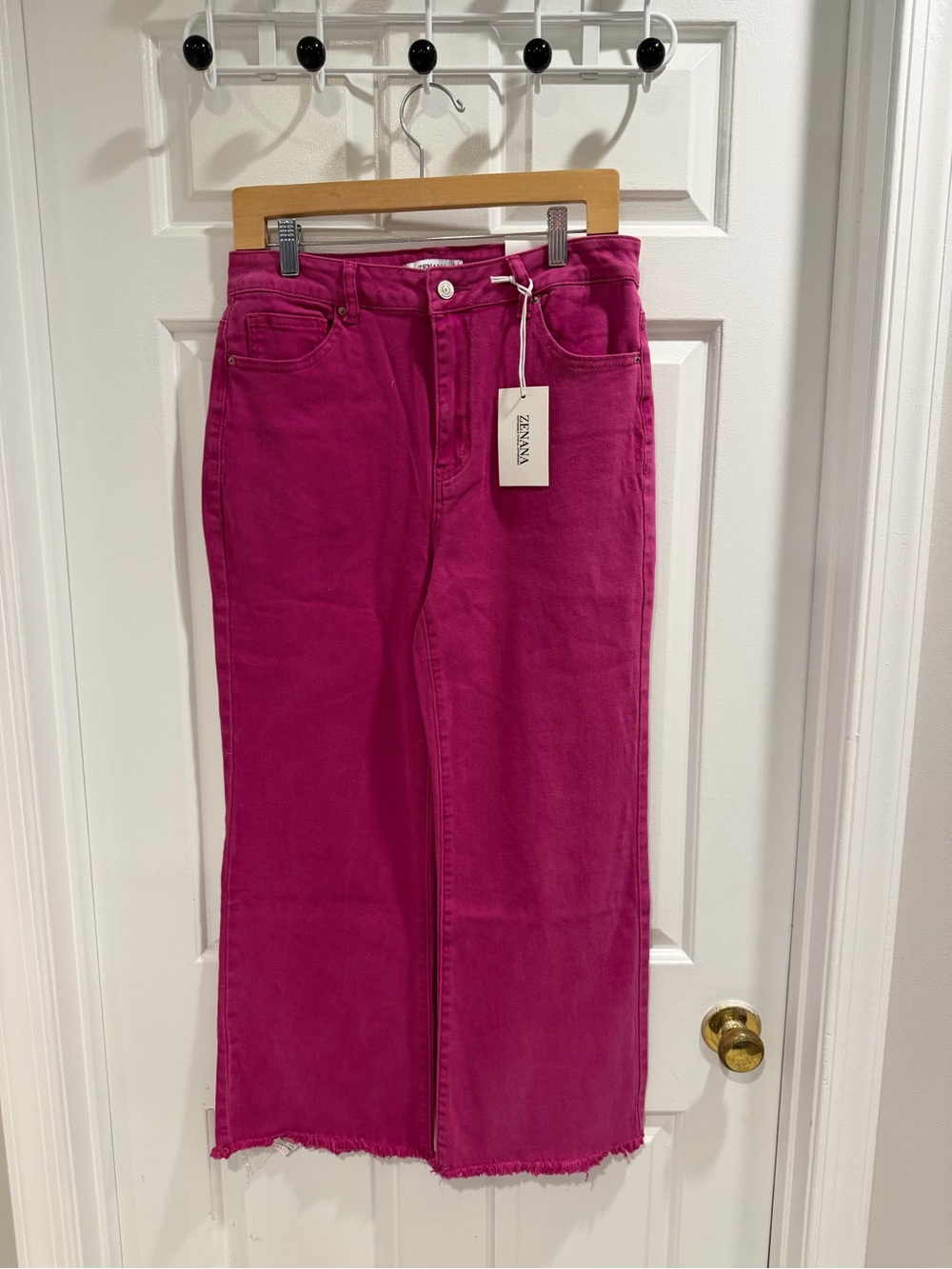 NWT Zenana Fuchsia Wide-Leg Cropped Denim Jeans Sz L